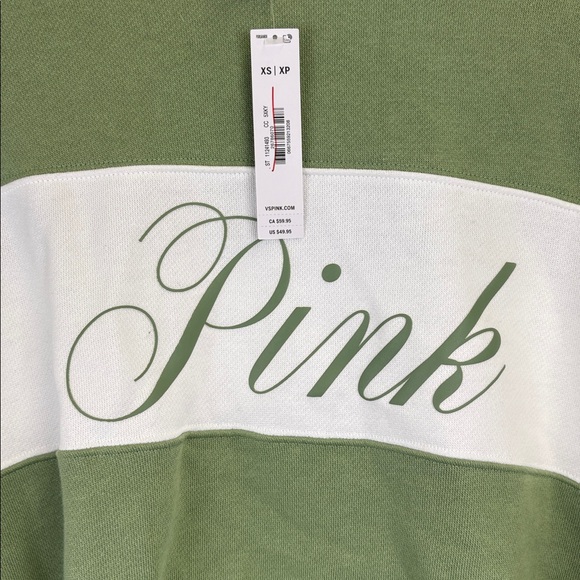 Victoria Secret Pink Sweatshirt Green Oversized XS New with tags! - Picture 3 of 6